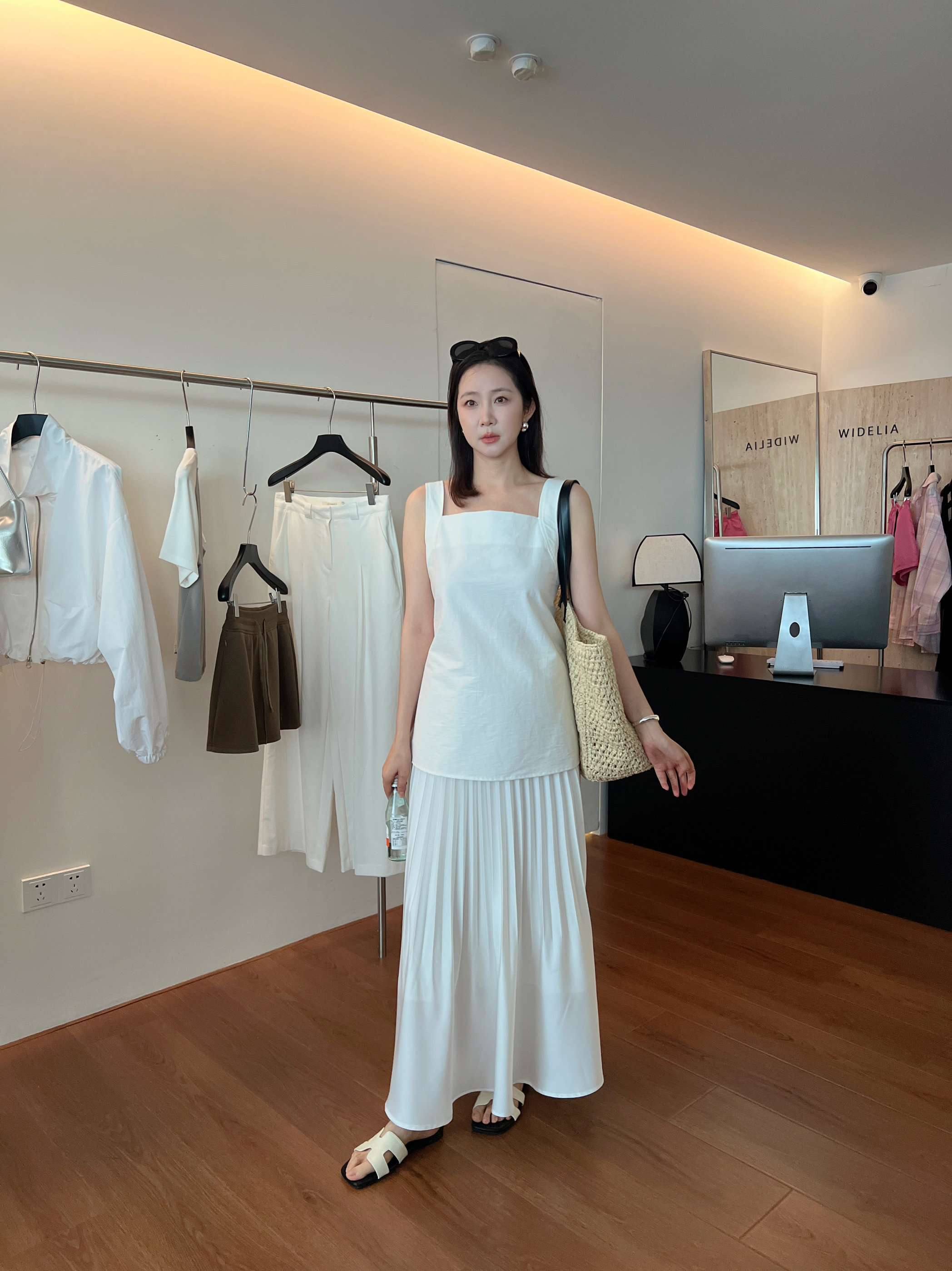 WIDELIA атласная плиссированная А-силуэт юбка со складками женская 2025 лето с резинкой на талии стройнящая юбка-русалка средней длины