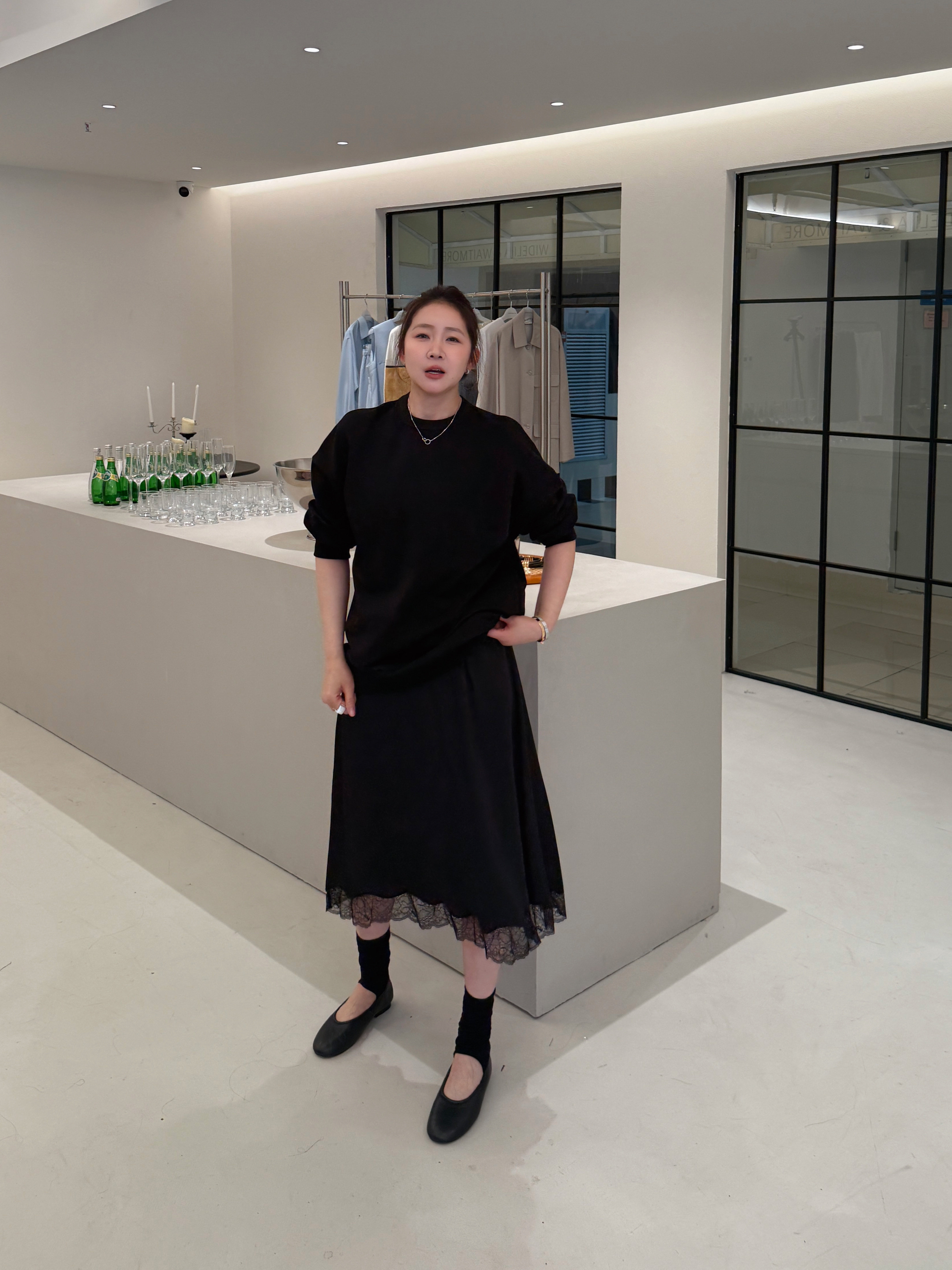 widelia черная блестящая юбка средней длины с кружевной отделкой для женщин весна-лето