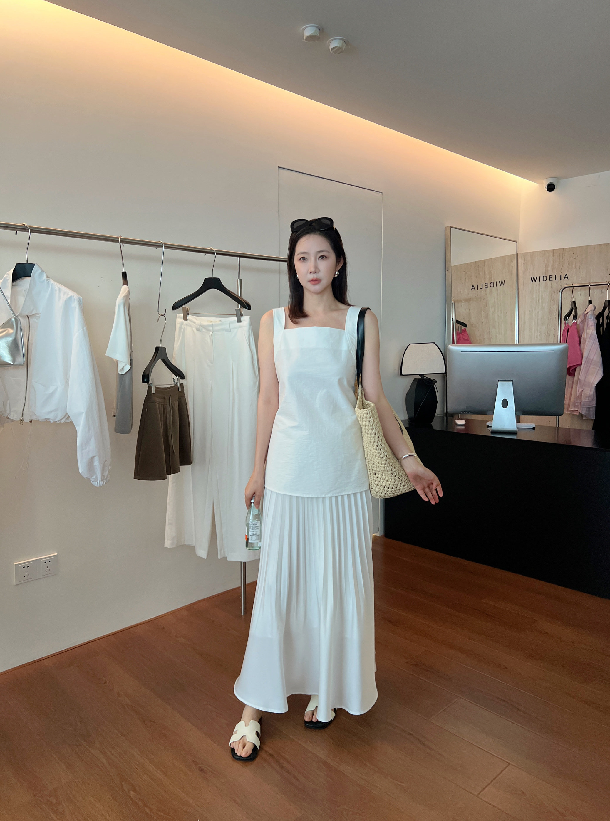 WIDELIA атласная плиссированная А-силуэт юбка со складками женская 2025 лето с резинкой на талии стройнящая юбка-русалка средней длины