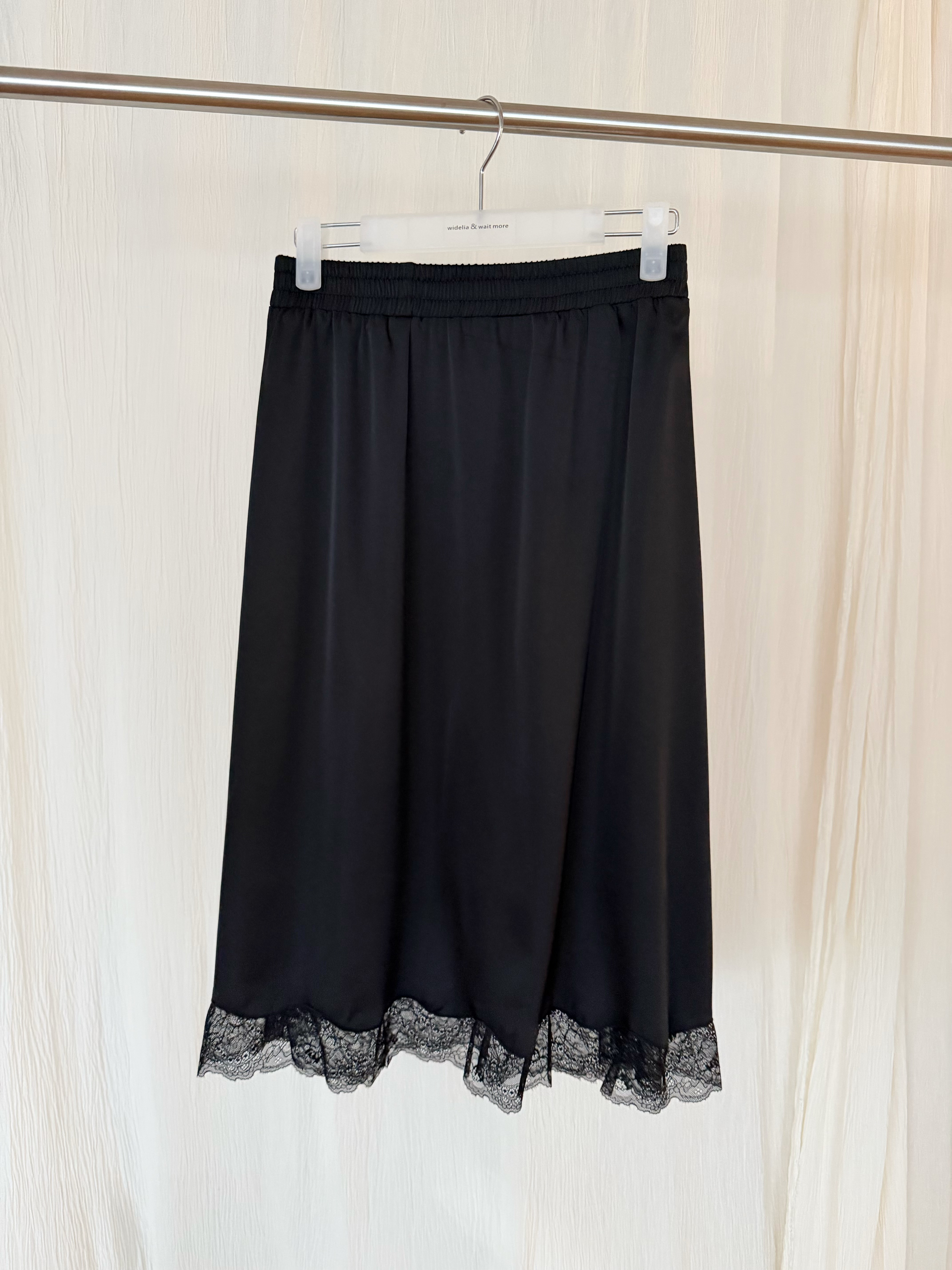 widelia черная блестящая юбка средней длины с кружевной отделкой для женщин весна-лето