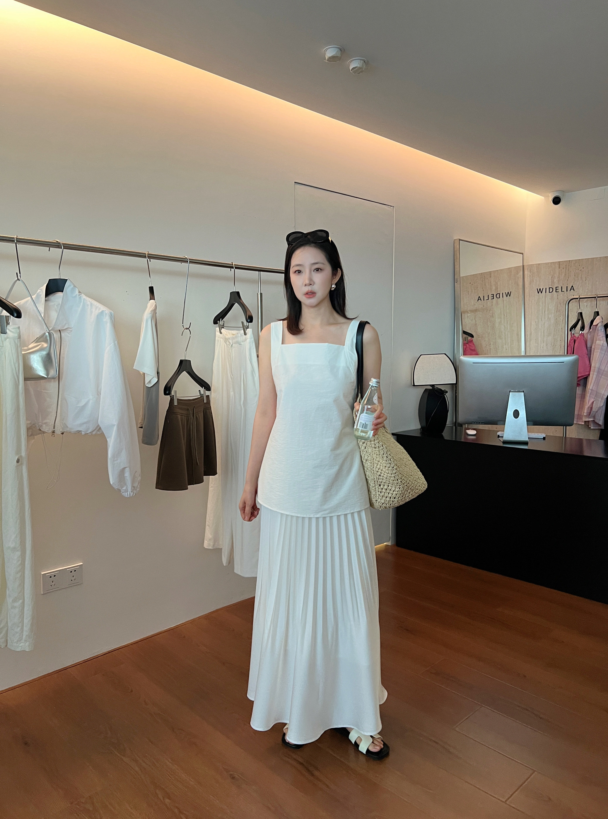 WIDELIA атласная плиссированная А-силуэт юбка со складками женская 2025 лето с резинкой на талии стройнящая юбка-русалка средней длины