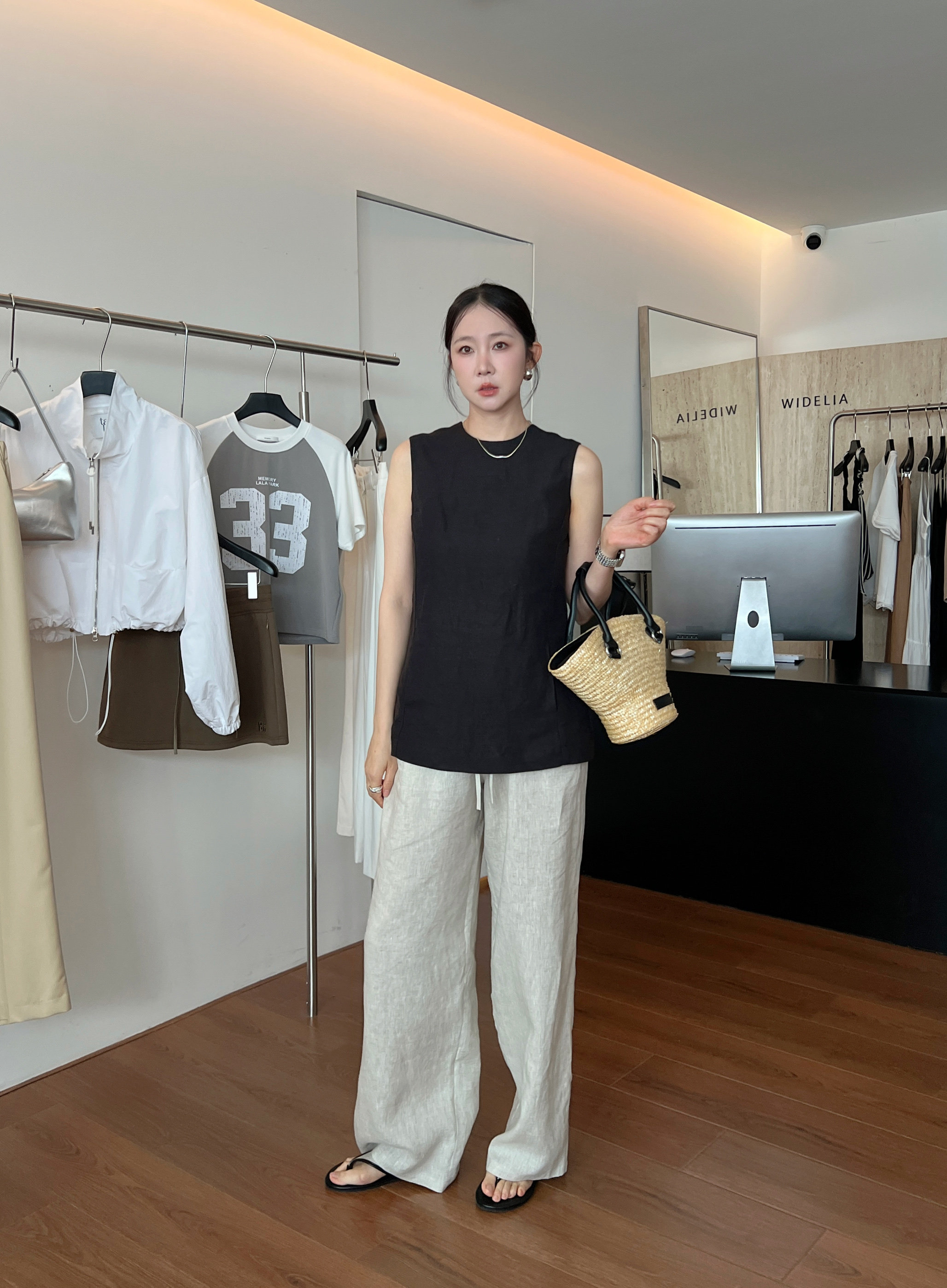 WIDELIA элегантная блузка с разрезом женская 2025 лето минималистичная универсальная приталенная без рукавов майка