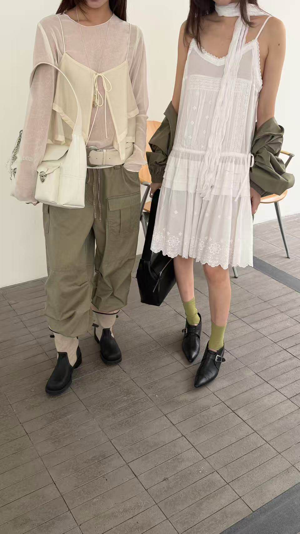 waitmore2026 весна-лето новая модель прозрачная блузка с длинными рукавами + двухслойный топ на бретелях комплект из двух предметов женский