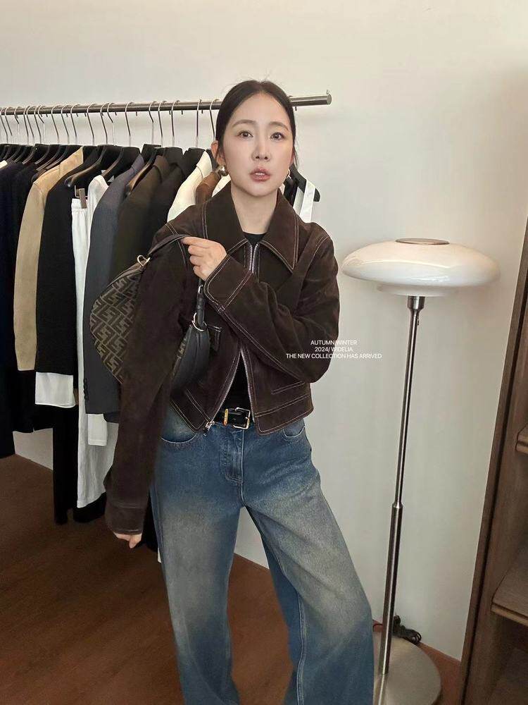 widelia жакет с отворотным воротником винтажный на молнии универсальный приталенный повседневная куртка весна-осень 2026