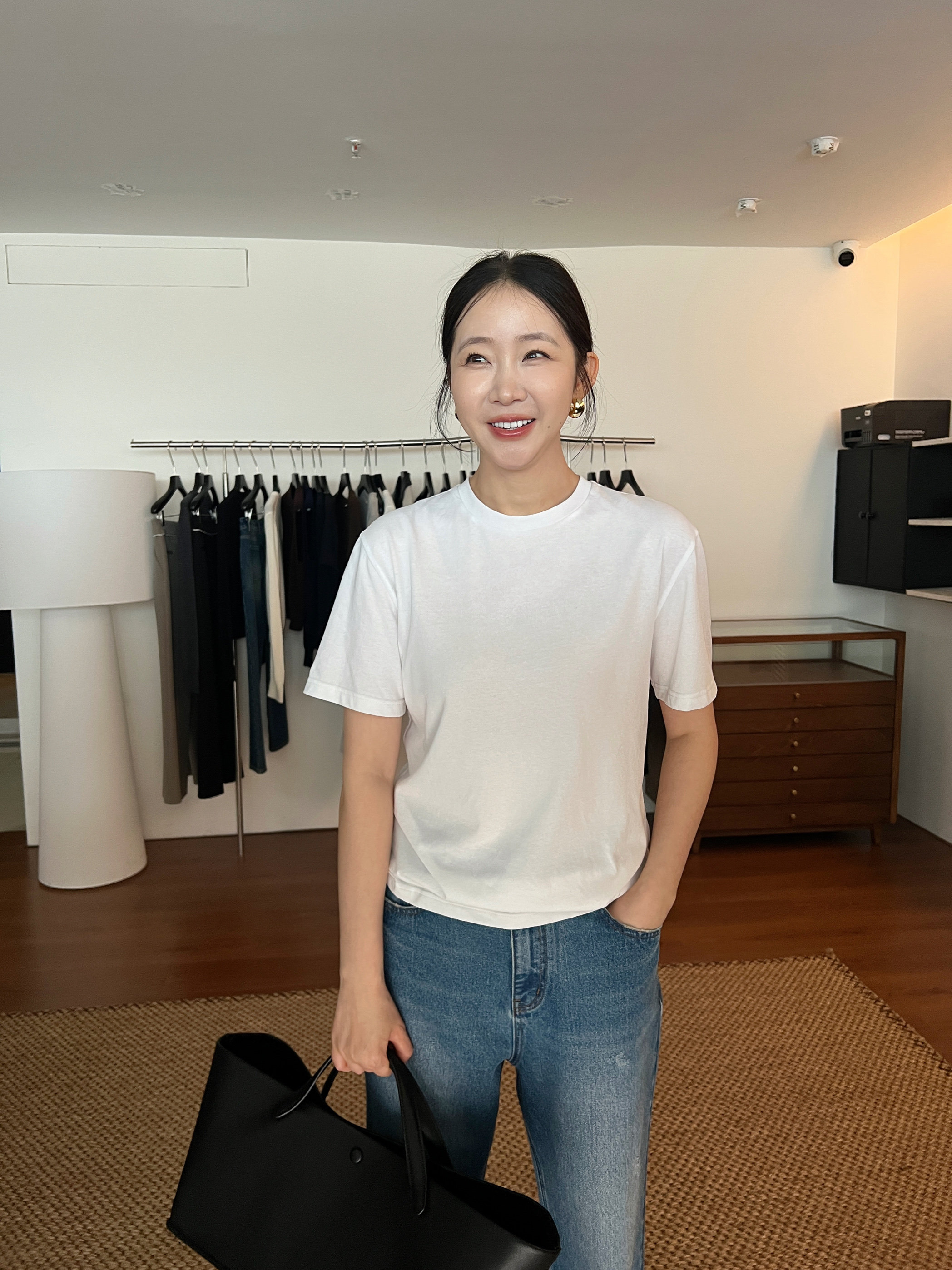 widelia свободная универсальная повседневная футболка 2024 осень круглый вырез однотонная стройнящая базовая майка