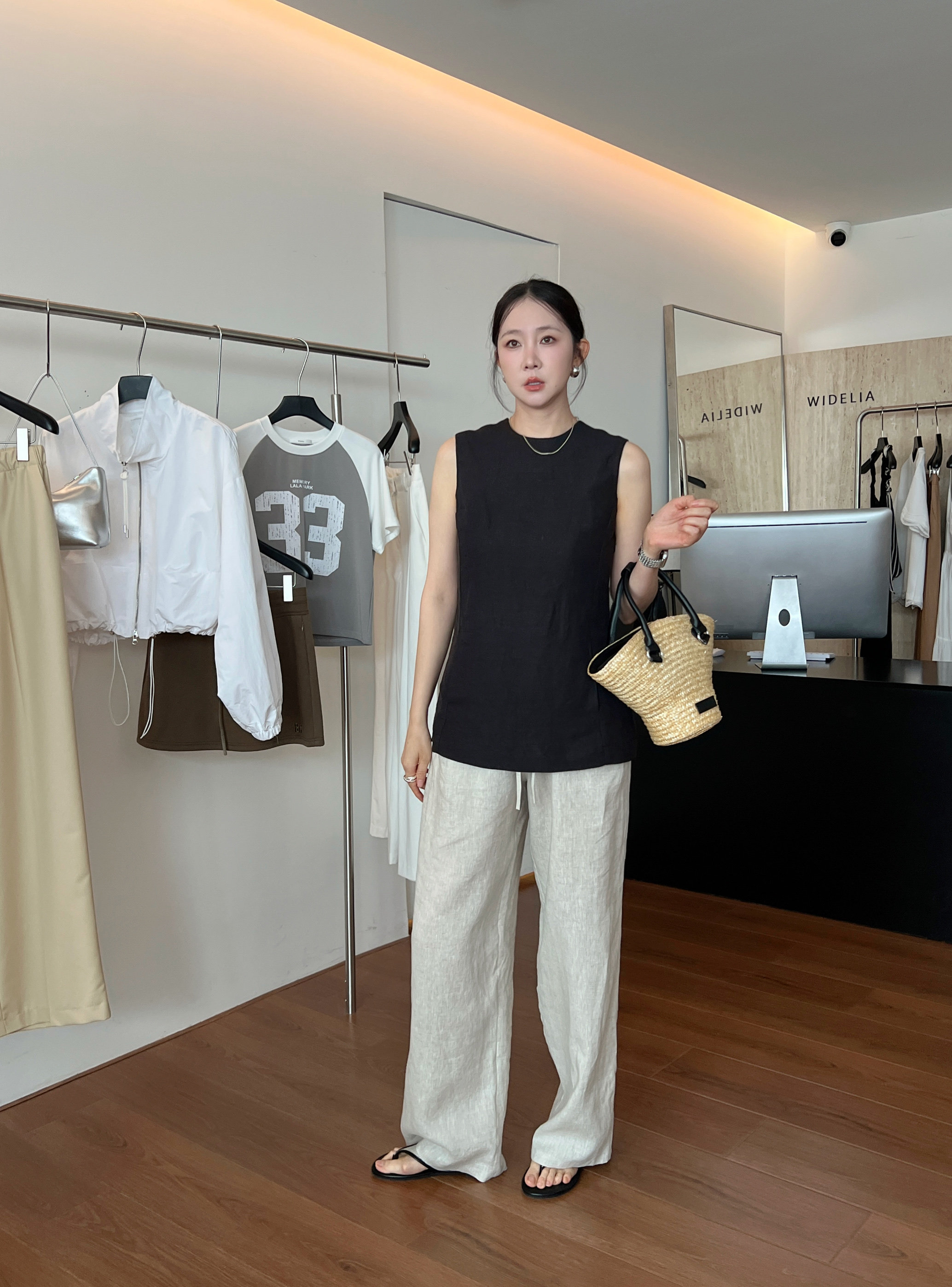 WIDELIA элегантная блузка с разрезом женская 2025 лето минималистичная универсальная приталенная без рукавов майка