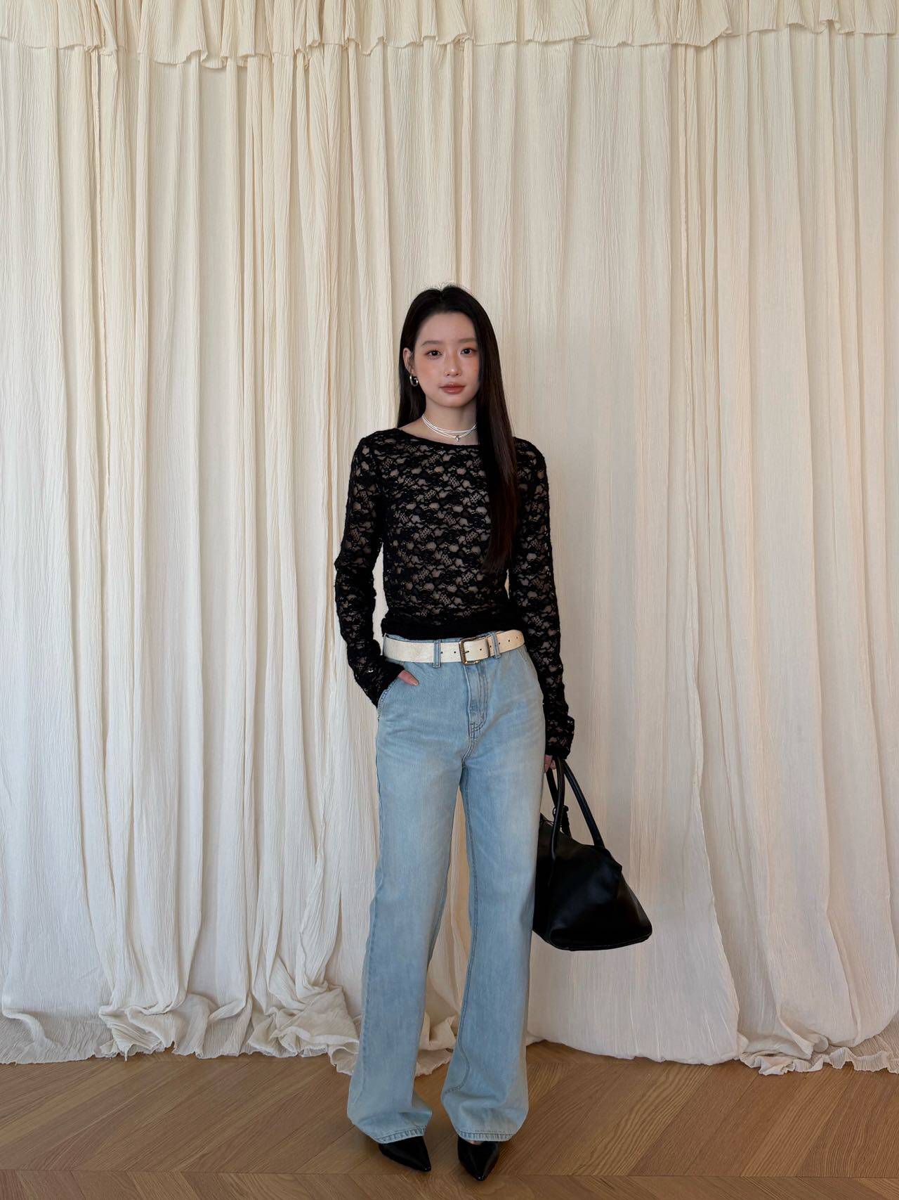 waitmore 2026 весенняя новинка корейский стиль универсальная блузка с длинным рукавом двусторонняя кружевная приталенная