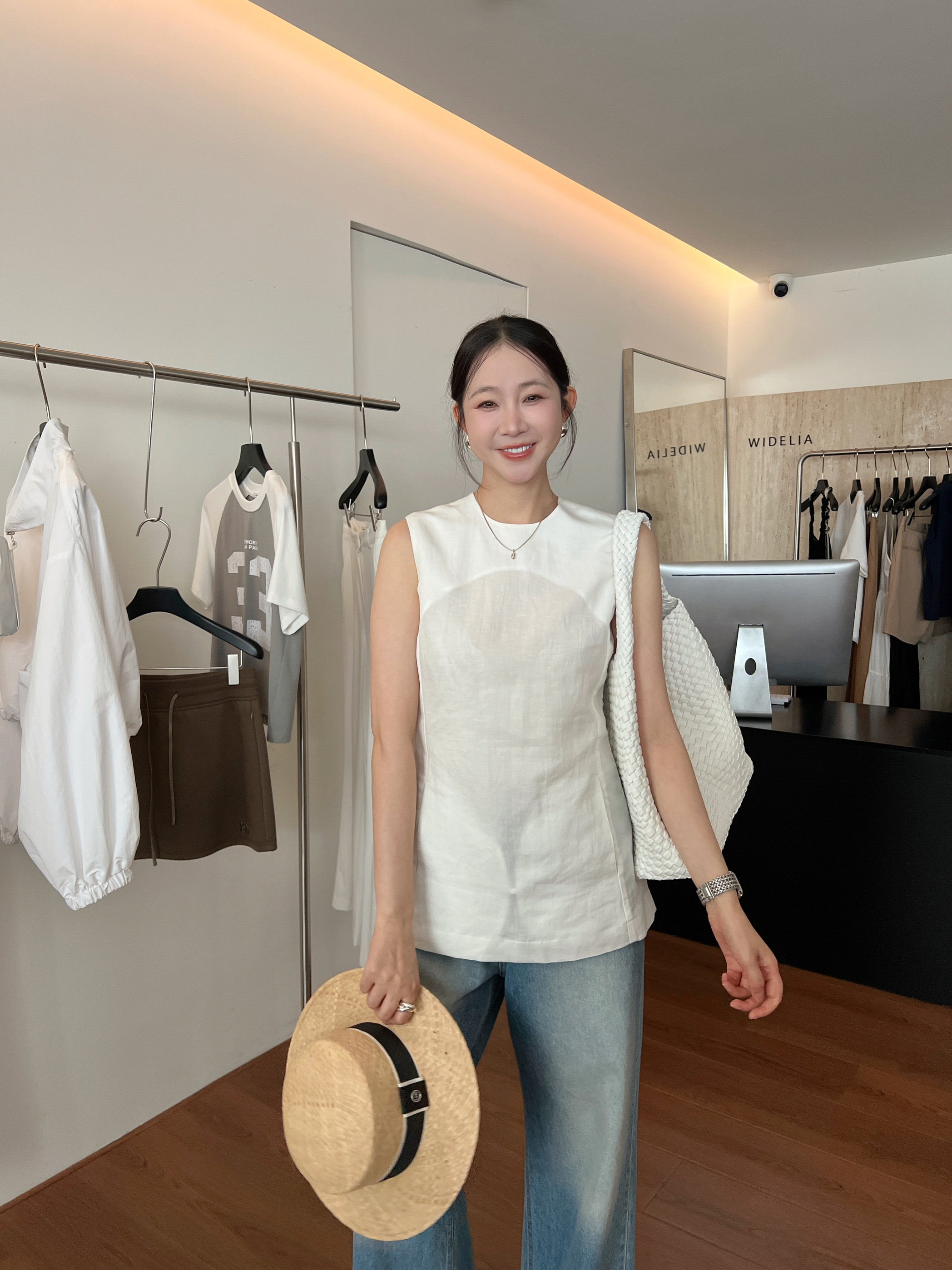 WIDELIA элегантная блузка с разрезом женская 2025 лето минималистичная универсальная приталенная без рукавов майка