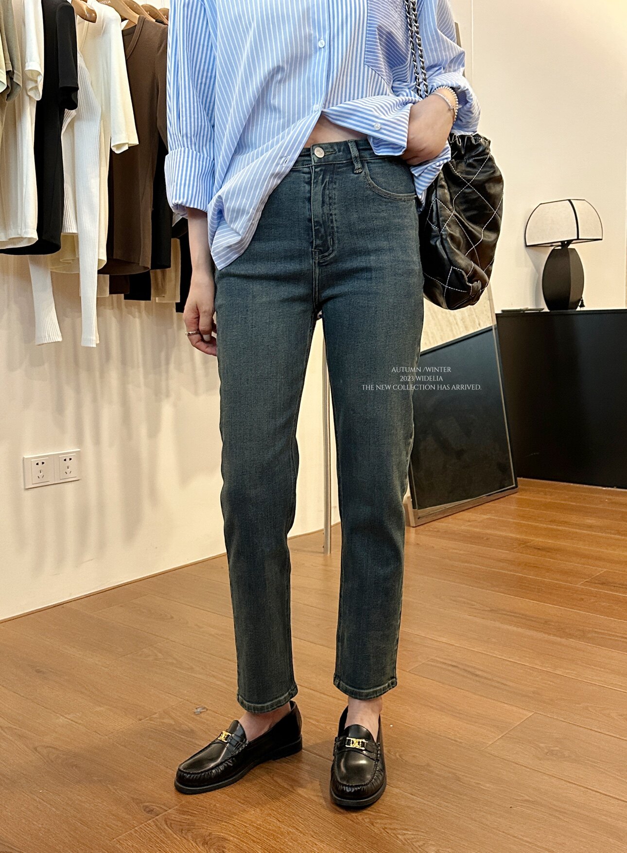 widelia женские укороченные стройнящие универсальные прямые брюки осень-зима 2026 высокая талия эластичные джинсы дудочки W05