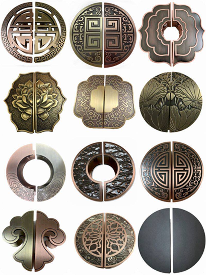 New Chinese style semicircular handle glass door handle antique Xiangyun gate handle carved bronze wooden door semicircle handle 