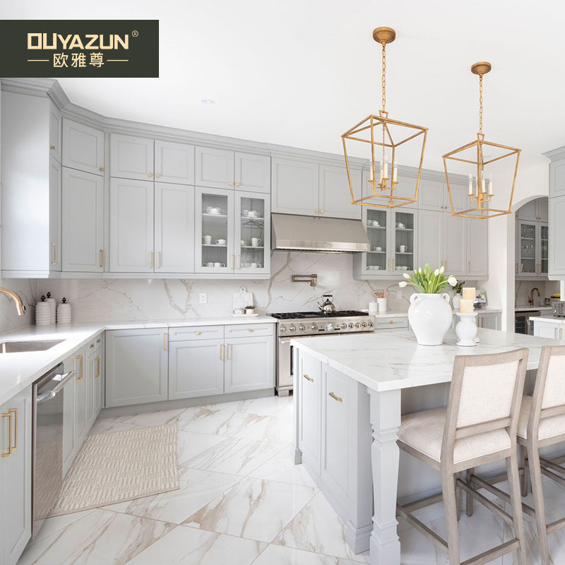 Oyazzun full house custom overall cabinet overall kitchen light lavish minimalist rock plate mid island quartz stone countertop hearth composition