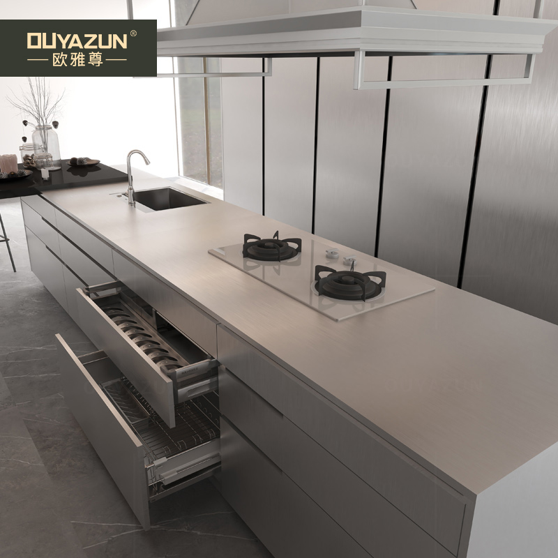 Zhuhai Zhongshan stainless steel cabinet home integral kitchen cabinet 304 stainless steel countertop stove whole house customization