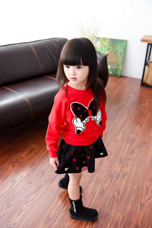 Áo len trẻ em phù hợp với mùa xuân và mùa thu nơ dài tay cổ tròn áo sơ mi rỗng