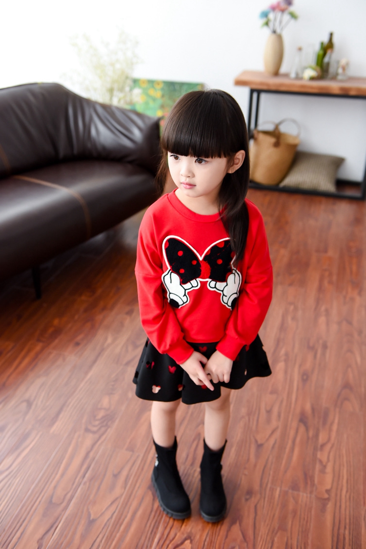 Áo len trẻ em phù hợp với mùa xuân và mùa thu nơ dài tay cổ tròn áo sơ mi rỗng bộ nỉ nhung đẹp cho bé