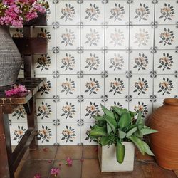 French retro pastoral style small tiles kitchen bathroom wall tiles niche country style flower tiles