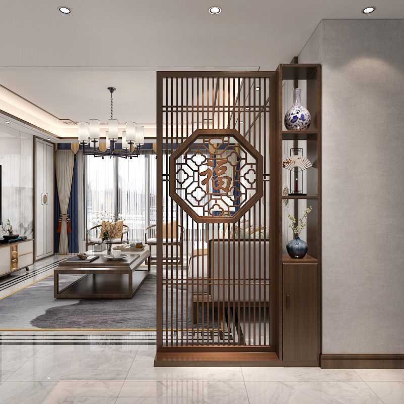 New Chinese solid wood screen partition living room home decorated with folded plate frame into the household seat layer is simple and modern