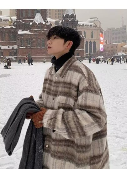 Small-flavored wool jacket for men in autumn and winter fashion brand handsome high-end retro thickened warm casual jacket