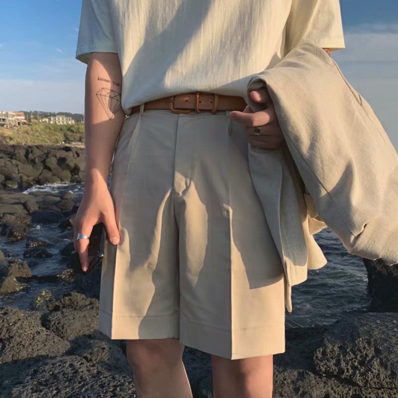 Khaki Naples Suit Ice Silk Shorts Men's Summer High-End Pants British Style Dandy Mid-Length Shorts Five-Point Shorts