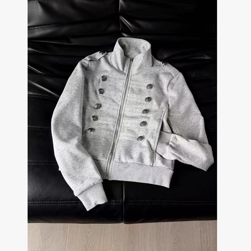 American-Style Stand-Up Collar Double-Breasted Napoleon Zipper Jacket for Men and Women, New Autumn Vintage Short Jacket with Metal Buckle