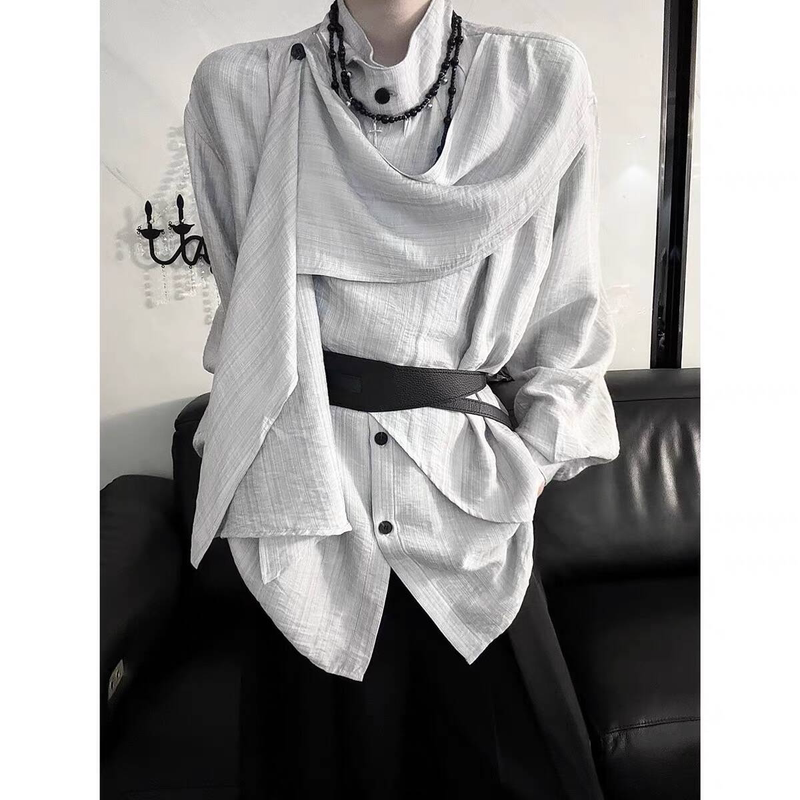 Asymmetrical Ribbon Long-Sleeved Shirt for Men and Women, New Autumn Style, New Chinese Style Loose Casual Top, Designer Shirt Asymmetrical Ribbon Long-Sleeved Shirt for Men and Women, New Autumn Style, New Chinese Style Loose Casual Top, Designer Shirt