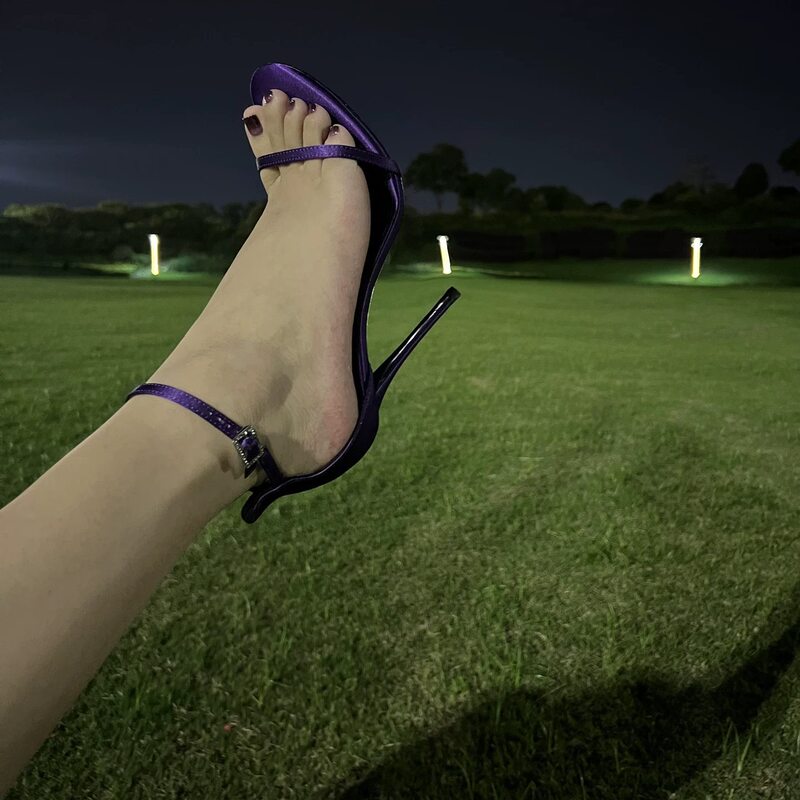 Purple Satin One-Strap Stiletto High-Heeled Sandals for Women 2026 Summer New Style Rhinestone Open-Toe Sexy High-Heeled Shoes