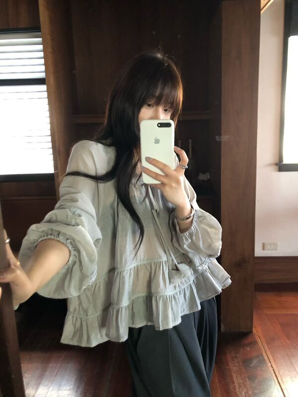 Feel Blessed Genuine Lace Patchwork Lantern Blouse with Ruffled Collar and Ruffle Trim Top 6079 Feel Blessed Genuine Lace Patchwork Lantern Blouse with Ruffled Collar and Ruffle Trim Top 6079