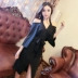 2018 mùa thu mới thời trang Hàn Quốc khí quây eo giảm béo tie với một đoạn dài treo cổ váy nữ váy body đẹp váy đầm