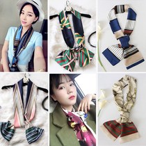 Scarf Han version Womens spring autumn season silk towels 100 hitch a small scarf slim narrow ribbon decorated with art and career tie scarves