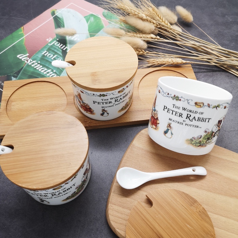 Export Bone China Peter Rabbit Series Household Cartoon Cute Seasoning Jar Set Kitchen Oil and Salt Jar Condiment Box
