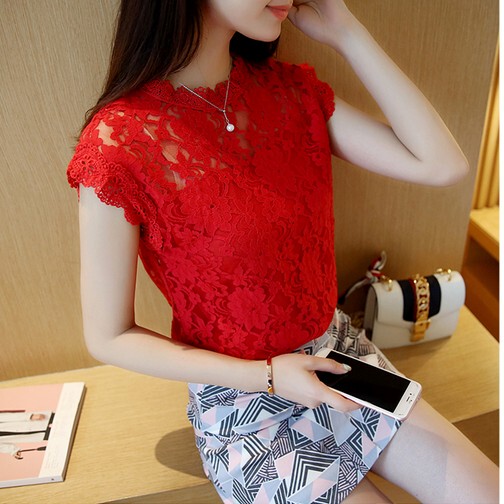Red Lace Top Spring Clothing 2021 Summer New Style Lace Short-Sleeved Hollow Lace Bottoming Shirt Women's Plus Size Red Lace Top Spring Clothing 2021 Summer New Style Lace Short-Sleeved Hollow Lace Bottoming Shirt Women's Plus Size