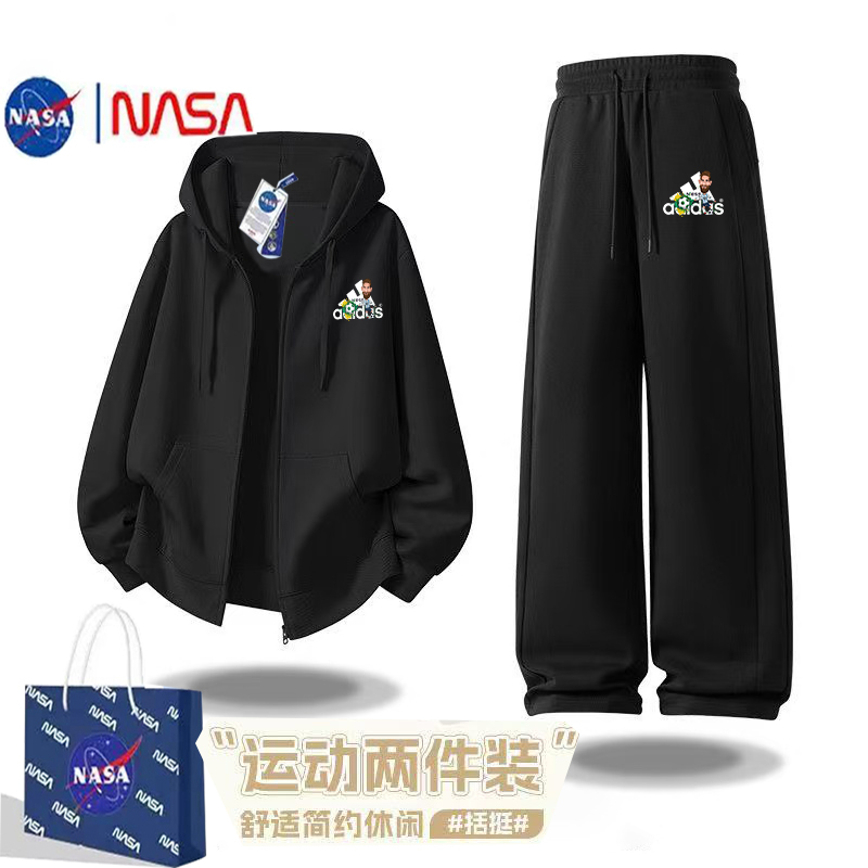 Nasa Co-Branded Men's and Women's Suits, Early Autumn New American-Style Messi Heavyweight Cardigan Sweatshirt and Pants, Loose Casual Sportswear