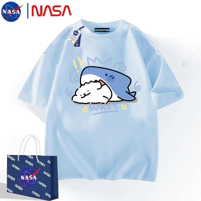 Nasa Co-Branded Shark Puppy Short-Sleeved Pure Cotton T-Shirt for Men and Women 2025 Summer Trendy American Style Half-Sleeve for Teenagers