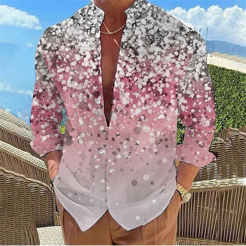 Roundneckprintedopencollarmenshirt Round Neck Printed Men's Shirt Top
