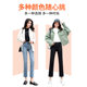 High waist nine points small straight pants women's loose 2021 plus velvet Korean version slim stretch thin eight points jeans