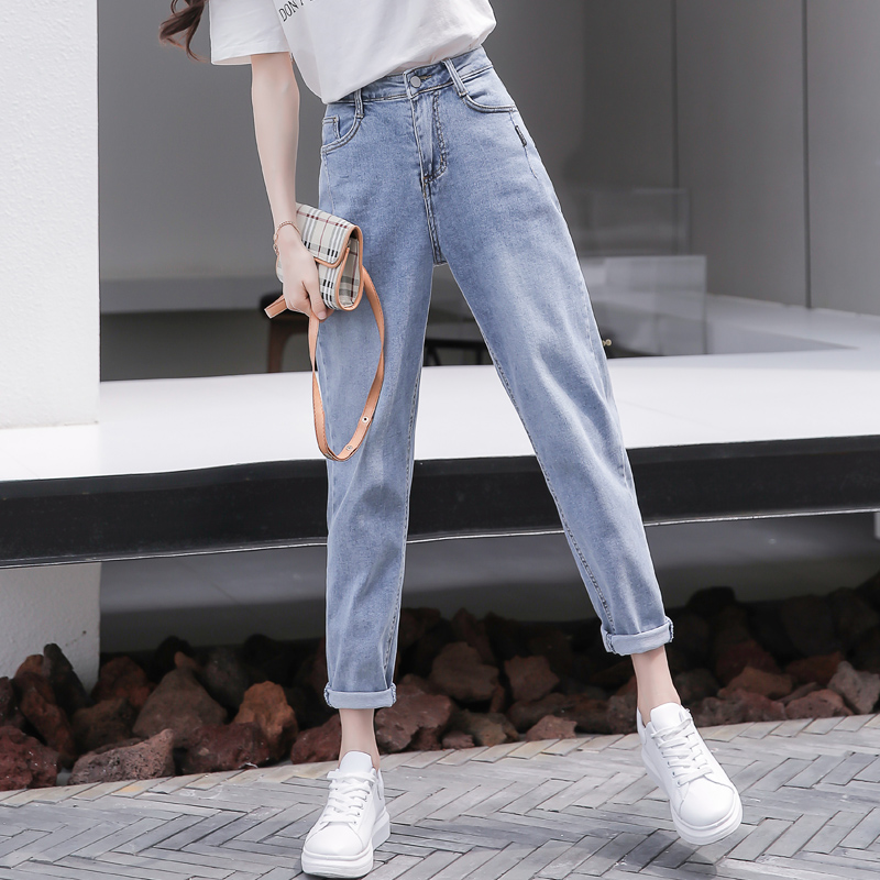 Stretch jeans women's trousers Loose large size fat mm Korean version tapered pants bf student Harun pants spring and autumn radish pants