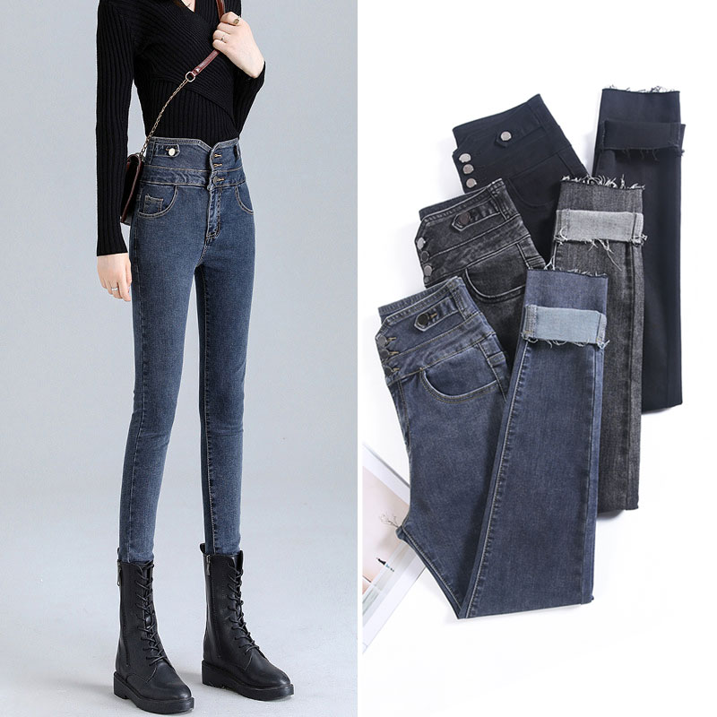 2021 springtime skinny jeans Women long pants High waist elastic display slim fit woman style smoke pipe pants pencil pants slim fit