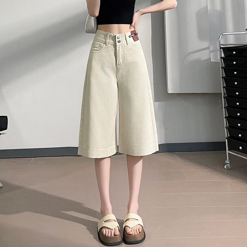 Off-White Wide-Leg Jeans 2025 Summer Thin New Style Loose White Cropped Casual Pants for Pear-Shaped Body Shape