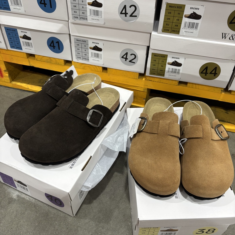 Sam's Supermarket W&N Women's Wool Birkenstock Slippers Retro Comfortable Genuine Leather Cork Sole Flat Closed-Toe Spring/Summer