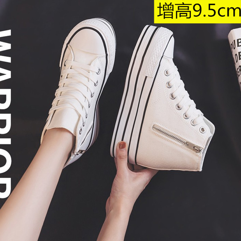 Invisible Inner Heightening 10cm Thick-Soled Wedge-Heeled Canvas Autumn and Summer New Casual Female Student High-Top Flats