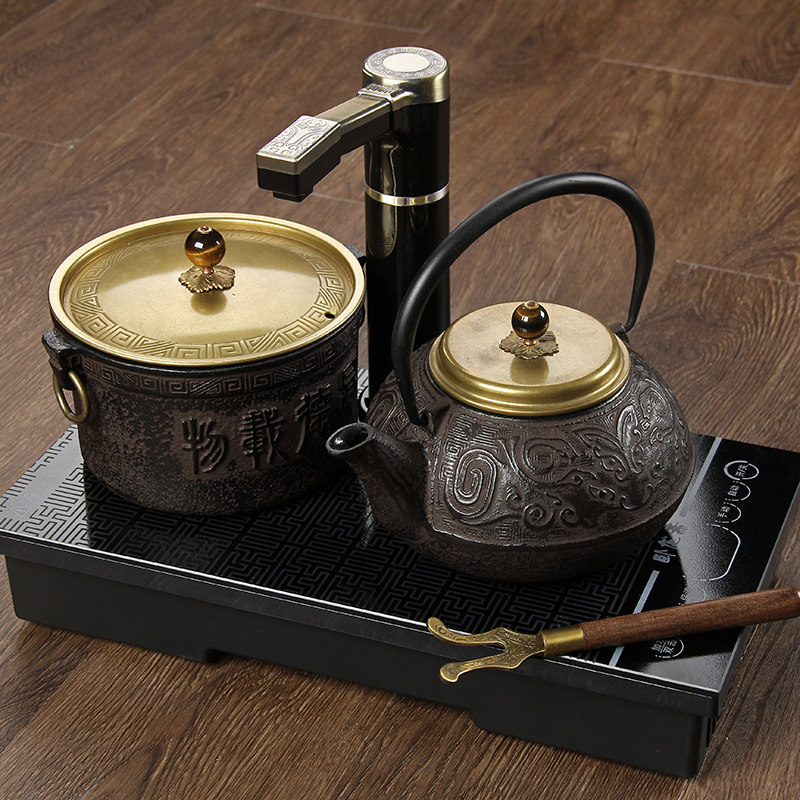 Electromagnetic tea double furnace automatically add water and electric hot teapot embedded tea table tea table with few iron pot tea