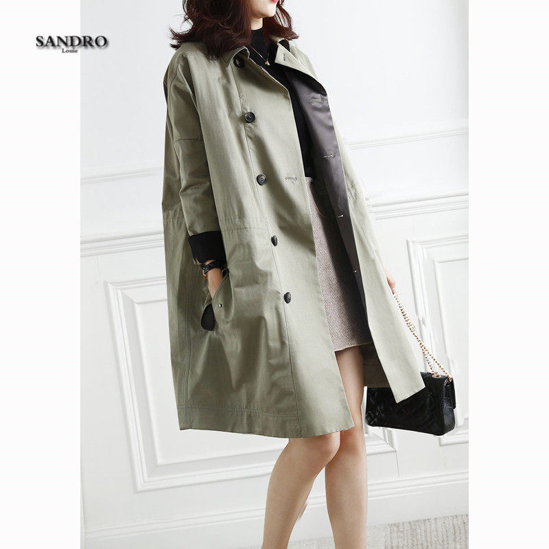 Japanese light luxury 2022 autumn new windbreaker women's mid-length waist British style neckline beaded army green coat