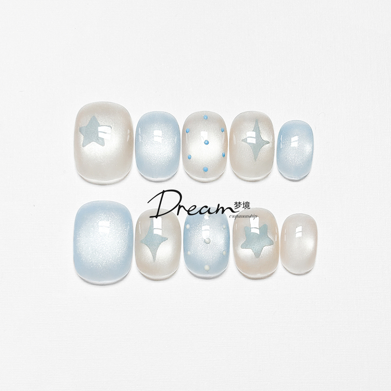 Dream Blue Ice Transparent 2026 New Handmade Wearable Nails Summer Short Style Star Cat Eye Nail Art Nail Stickers Dream Blue Ice Transparent 2026 New Handmade Wearable Nails Summer Short Style Star Cat Eye Nail Art Nail Stickers