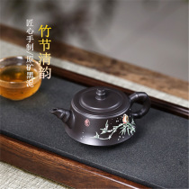 Bamboo knot Qingyun Yixing purple sand pot piled with painted original mineral black mud famous handmade teapot Kung Fu tea set for home use