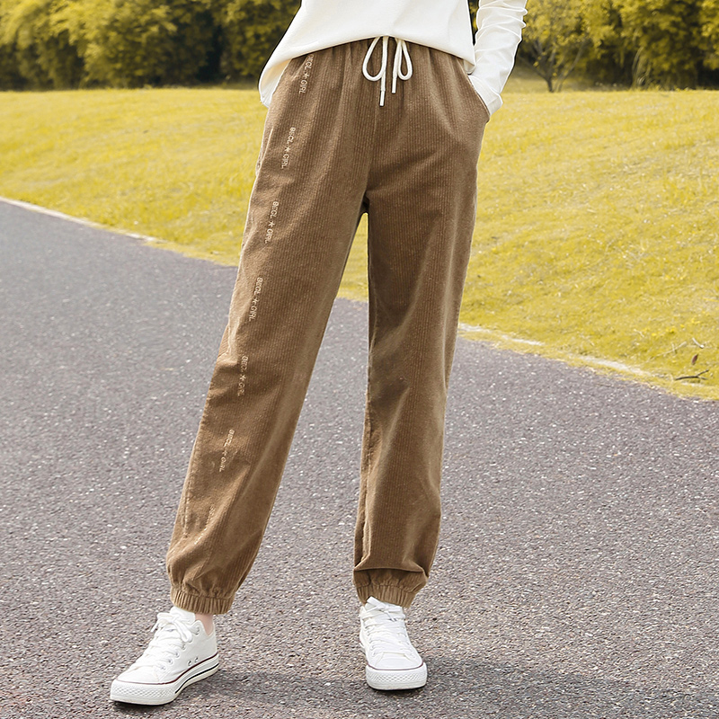 2020 New Girls Big Boys High Waist Casual Pants Female High School Junior High School Students Girls Corduroy Autumn and Winter Pants