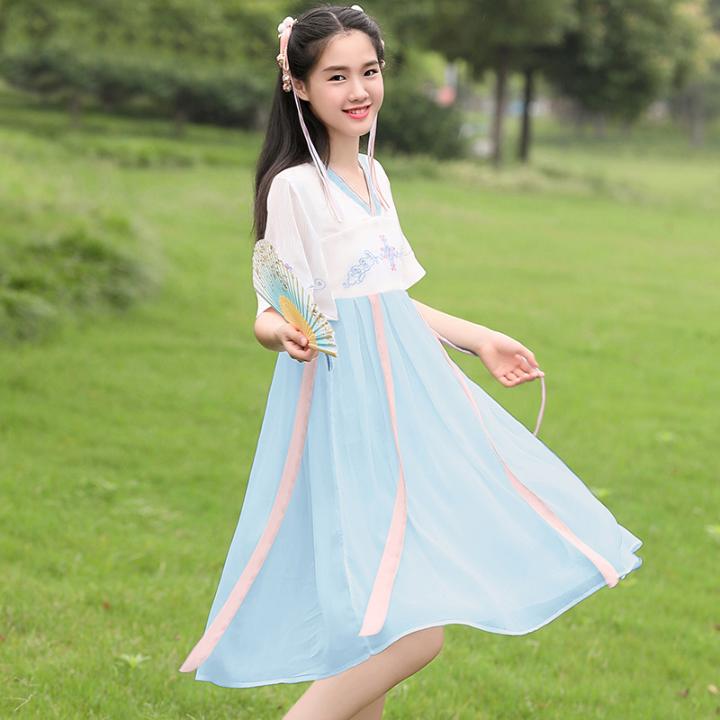 China Wind Nine Night Hanfu Women Cherry Blossom Improved Ocean Dress 12 Ultra Fairy Ancient Wind 15 Year Old Girl Junior High School Student Ancient Dress