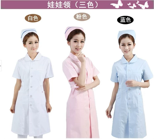 Униформа медсестры, хлопковый лонгслив, зимняя летняя одежда, синий белый халат для работы, короткий рукав