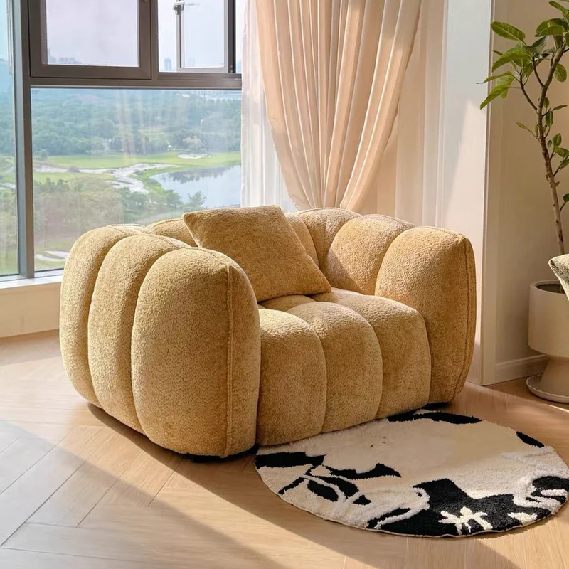 French Retro Pumpkin Sofa Chenille Fabric Bedroom Lazy Cream Style Living Room Modern Simple Single Sofa French Retro Pumpkin Sofa Chenille Fabric Bedroom Lazy Cream Style Living Room Modern Simple Single Sofa