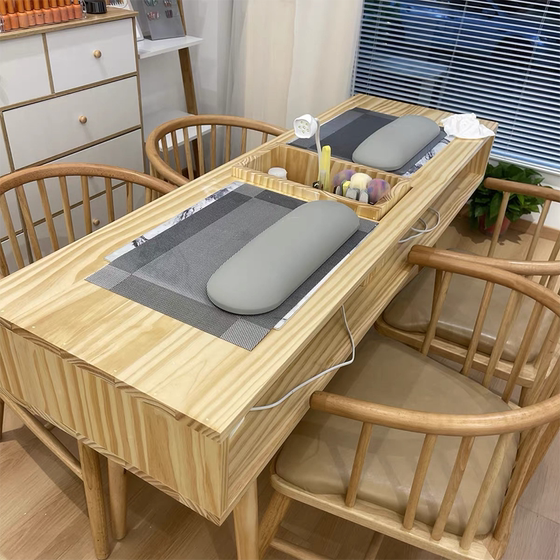 일본식 매니큐어 테이블 진공 청소기 단단한 나무 테이블과 의자 세트 매니큐어 테이블 네일 살롱 패션 인터넷 연예인 매니큐어 테이블
