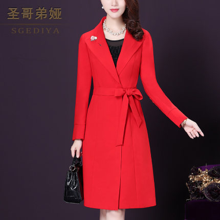 圣哥弟娅2018秋冬新款时尚中长款纯色风衣外