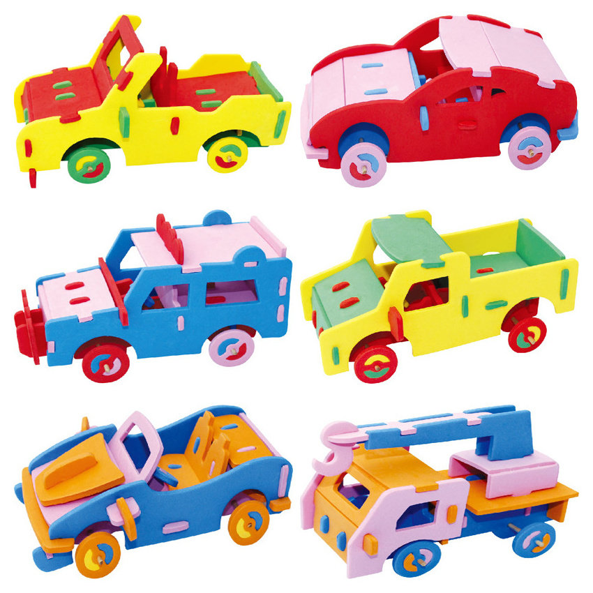 Children Handcrafted Assembly Diy Small Car Model Making Jigsaw Puzzle Parquet Model Kindergarten Meru Cours Material Bag
